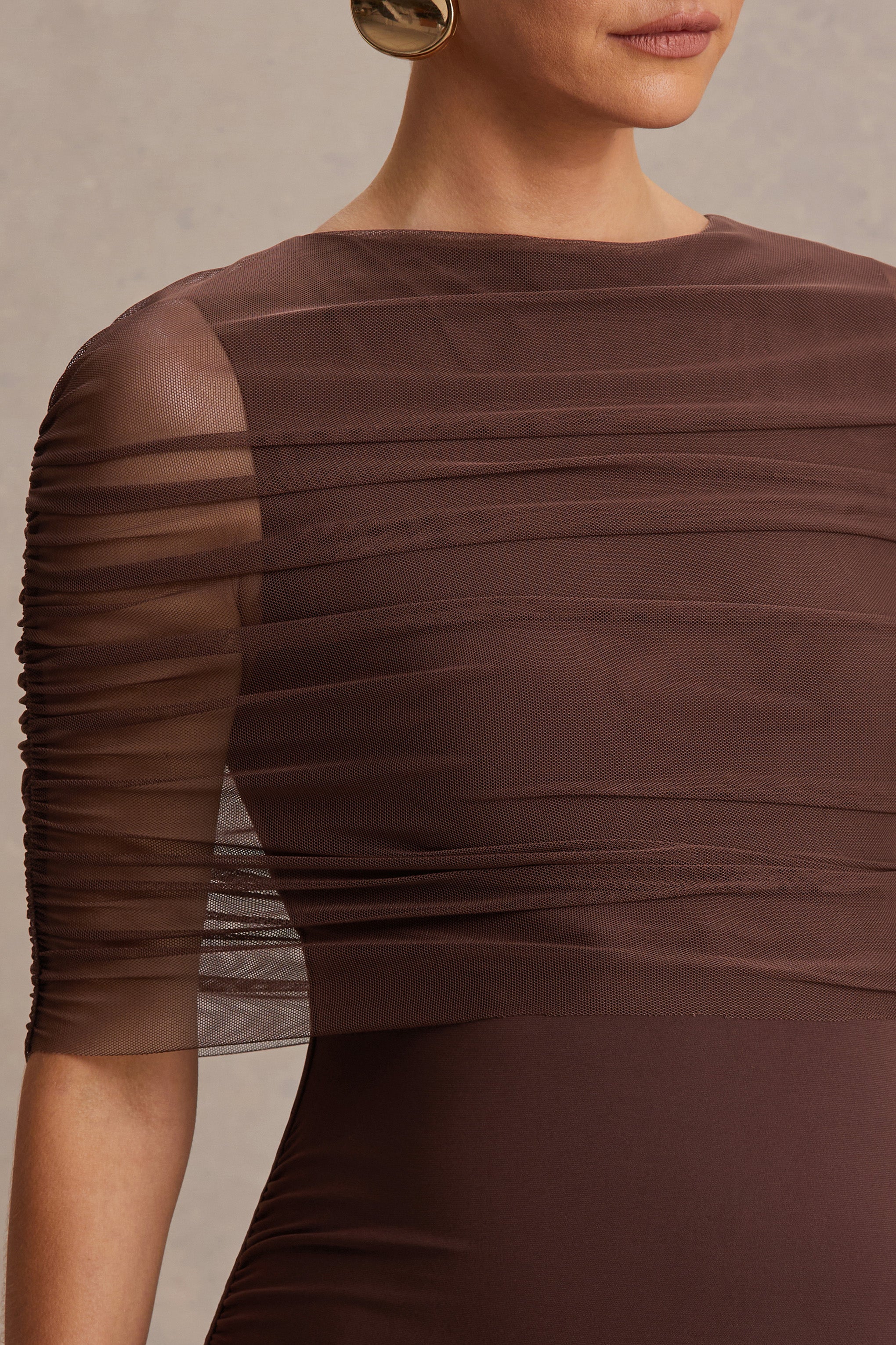 Zaria | Brown Crew-Neck Maternity Maxi Dress With Cape-Overlay - Image 3