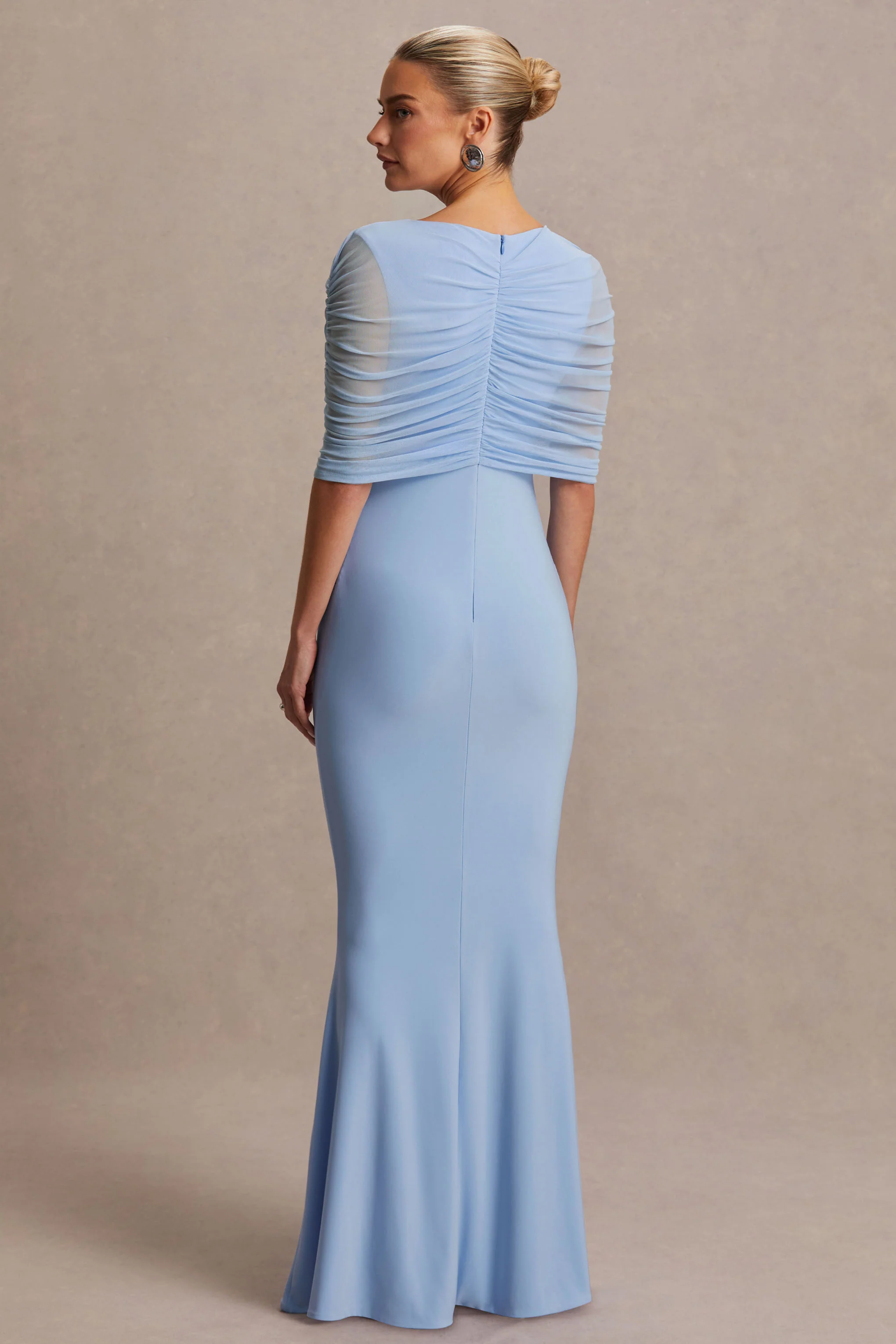 Zaria | Powder Blue Crew-Neck Maternity Maxi Dress With Cape-Overlay - Image 2