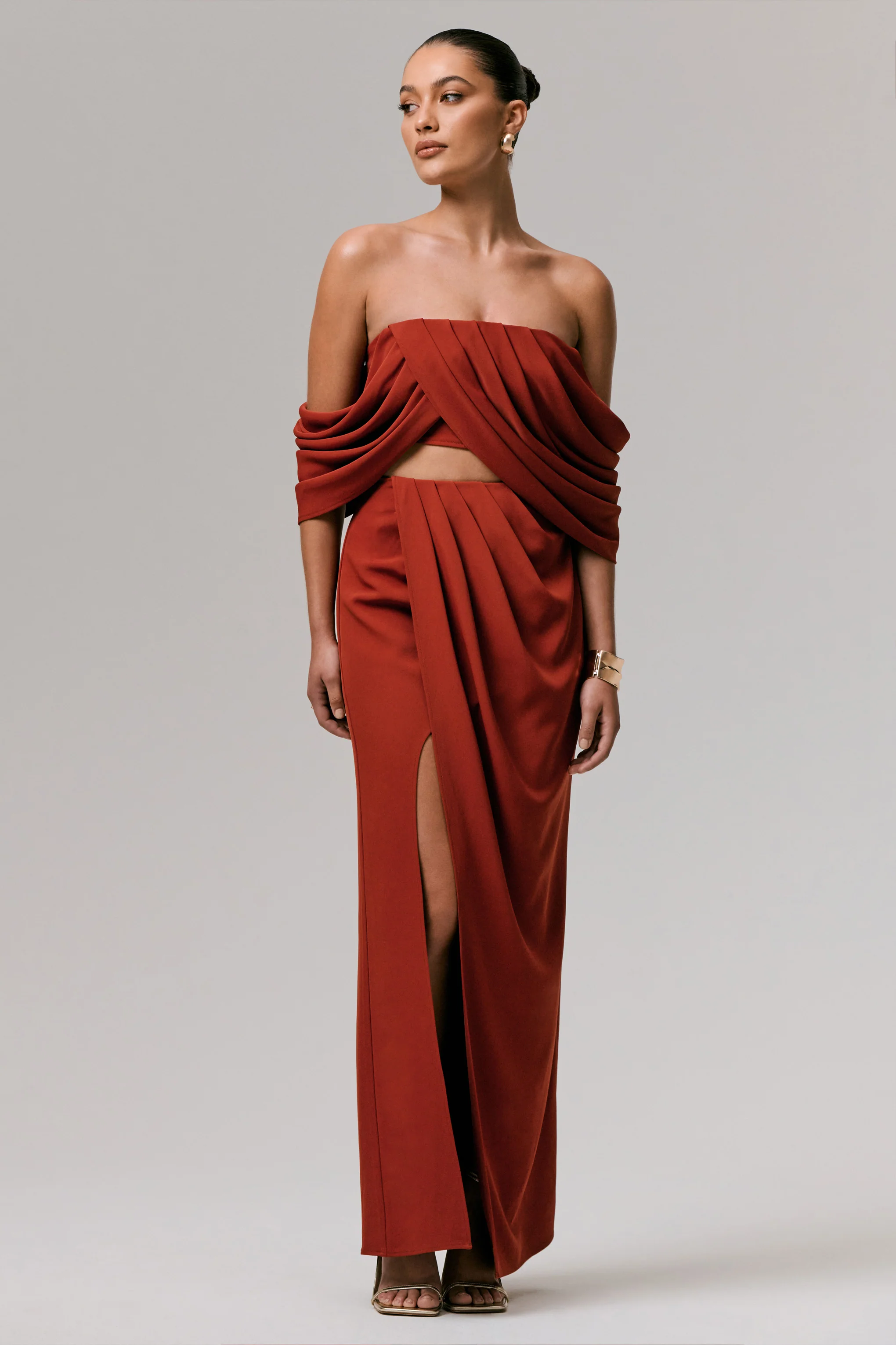 Zelina | Terracotta Mid-Rise Maxi Skirt with Split