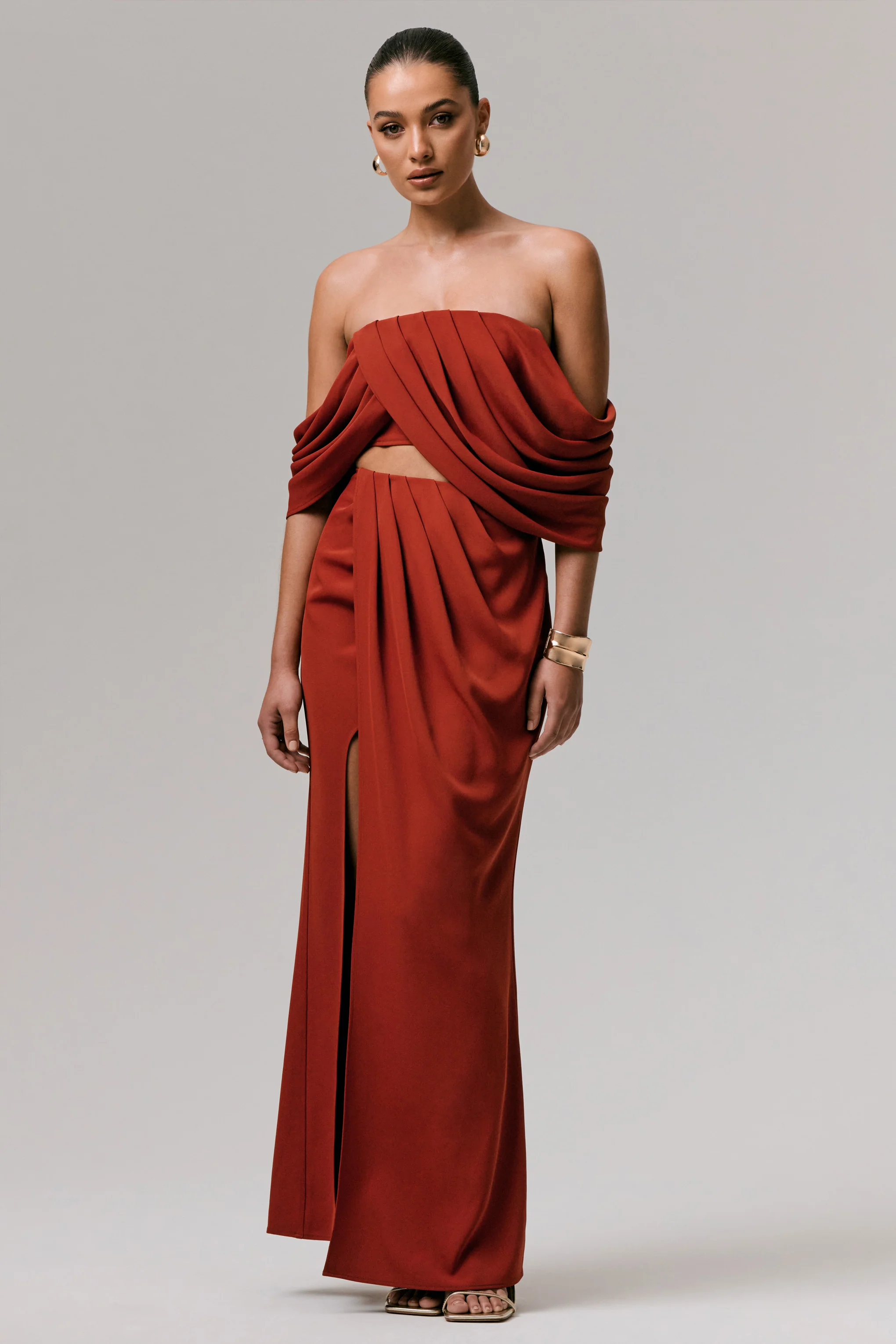 Zelina | Terracotta Mid-Rise Maxi Skirt with Split - Image 5