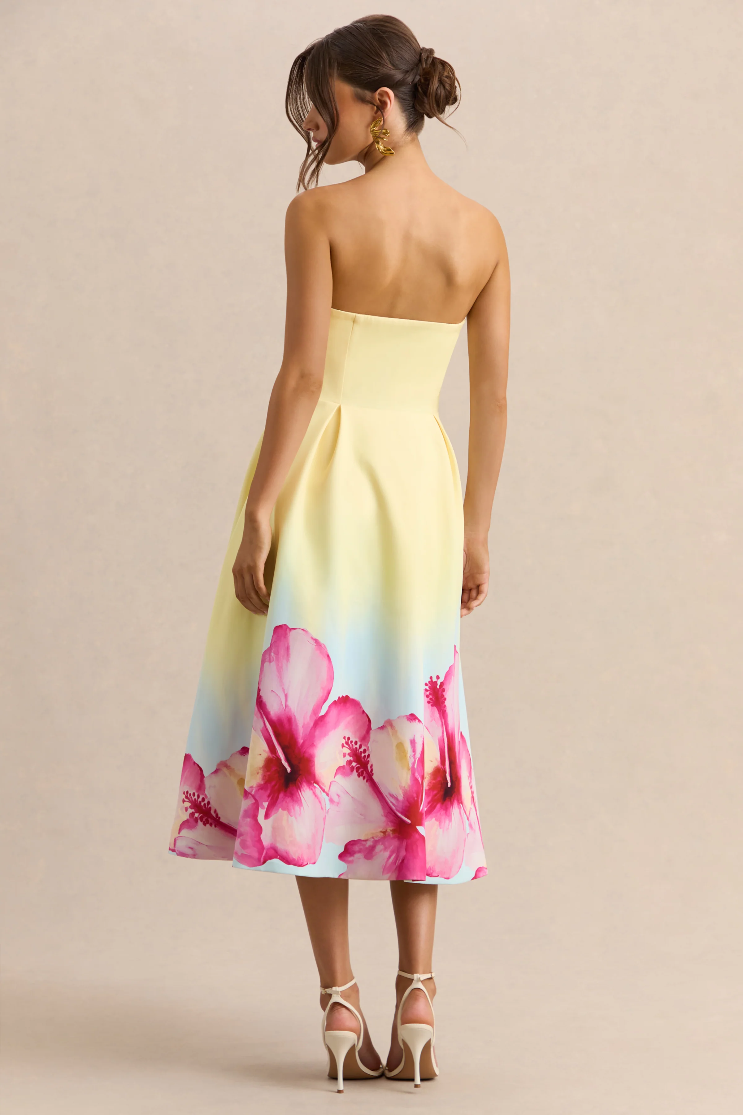 Zoya | Yellow Ombre Lily Print Bandeau Midi Dress - Image 2