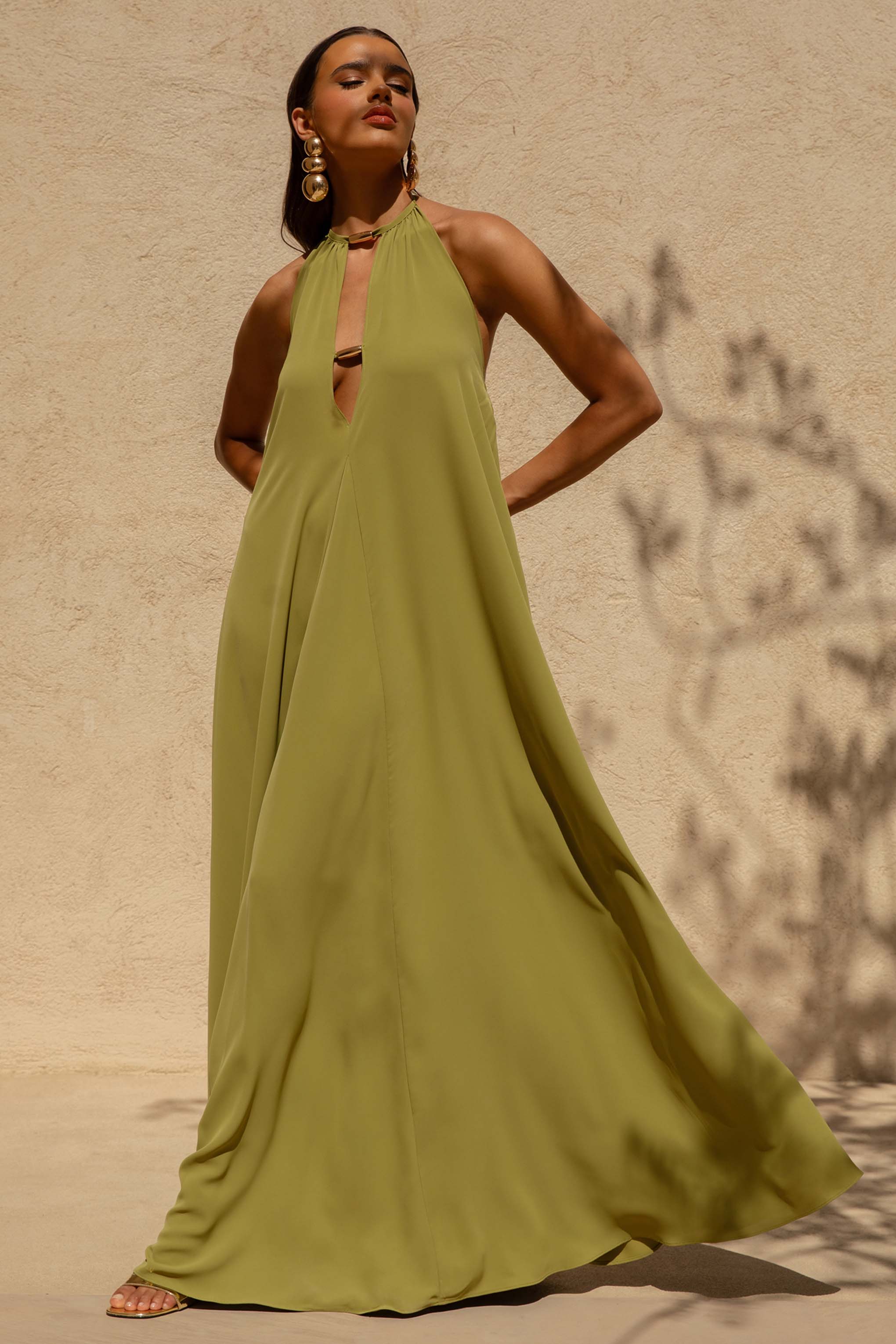 Zyon | Green High-Neck Maxi Dress with Cut-Out Details - Image 4
